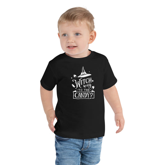 "Witch Way to the Candy" Toddler T-Shirt: Enchanting Halloween Adventure Design