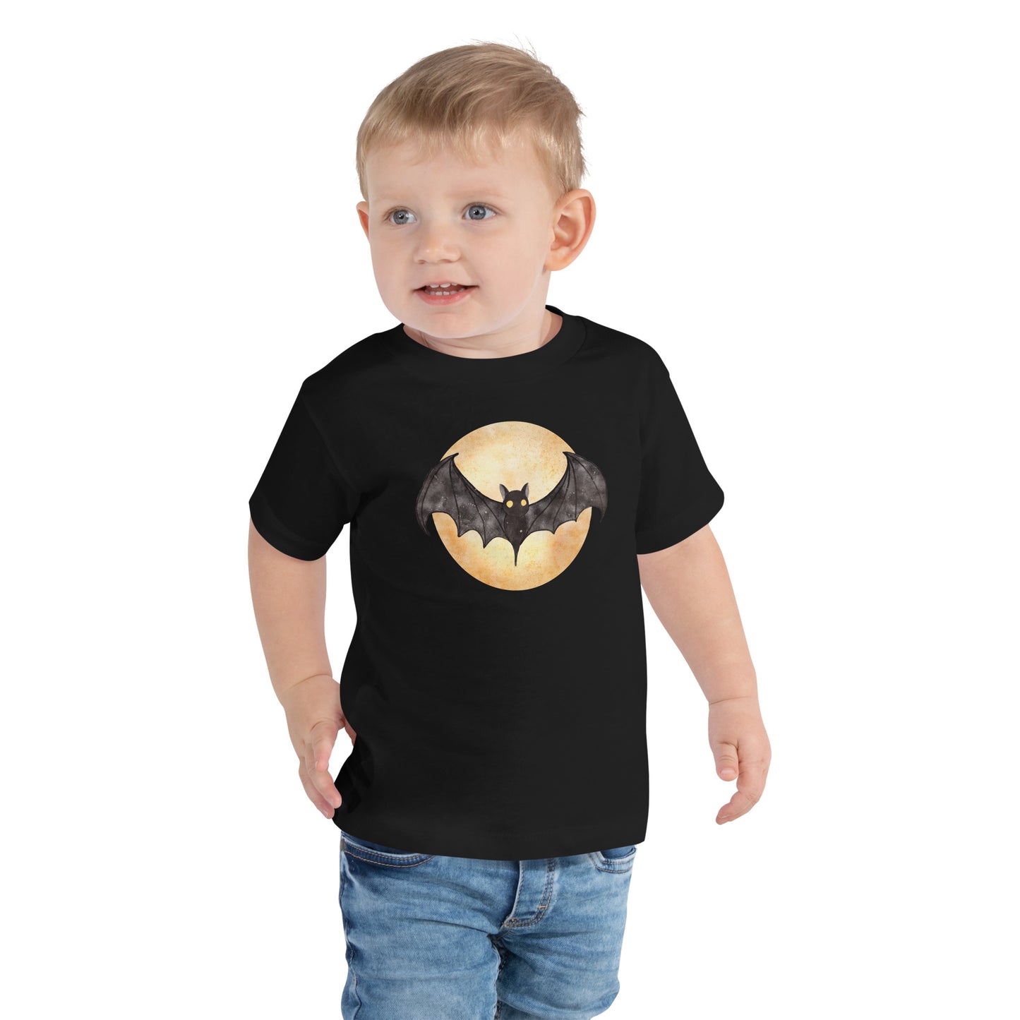 "Bat Over the Moon" Toddler T-Shirt: Whimsical Halloween Design for Your Little Trick-or-Treater