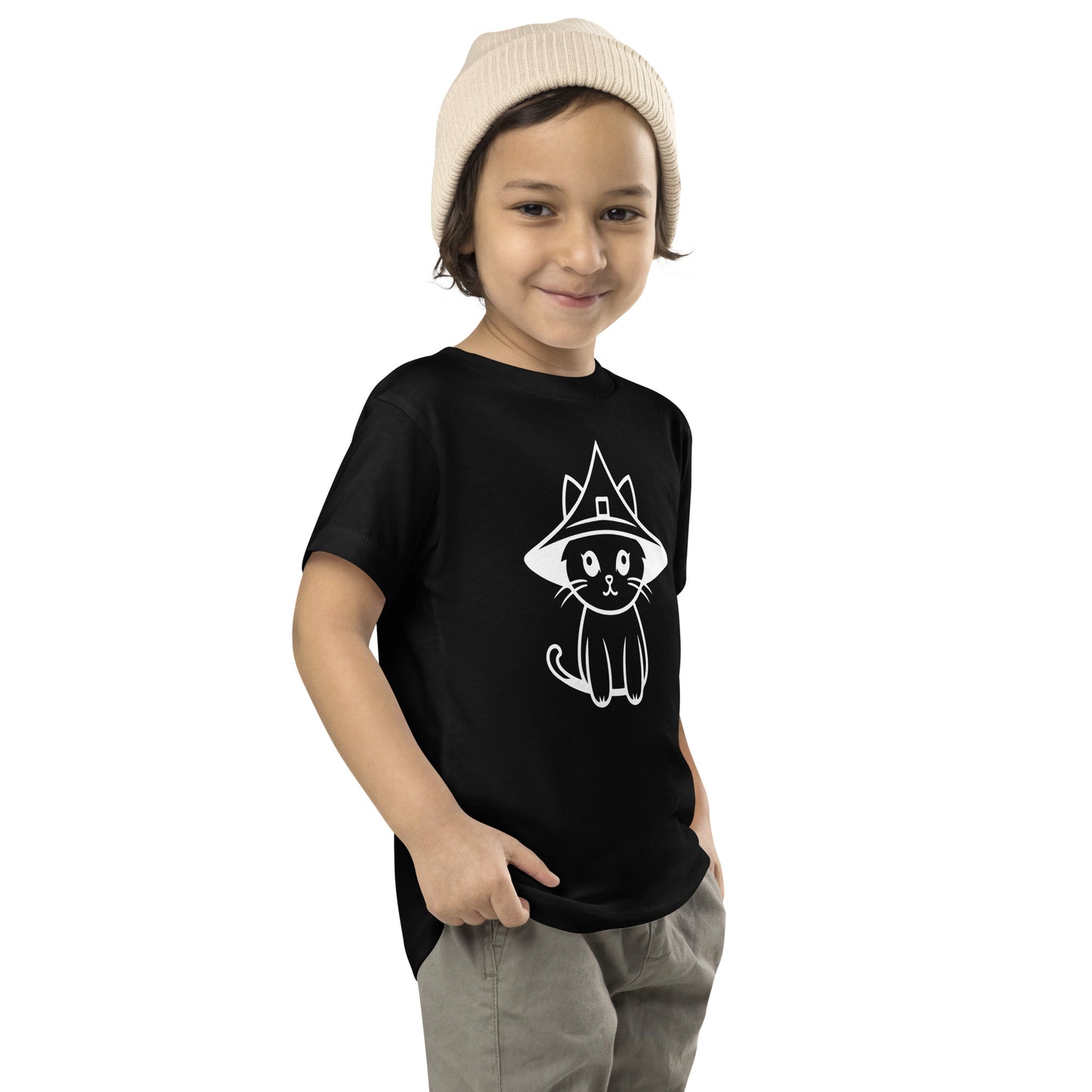 Adorable Toddler T-Shirt: Kitten in Witch Hat Design for a Magical Halloween