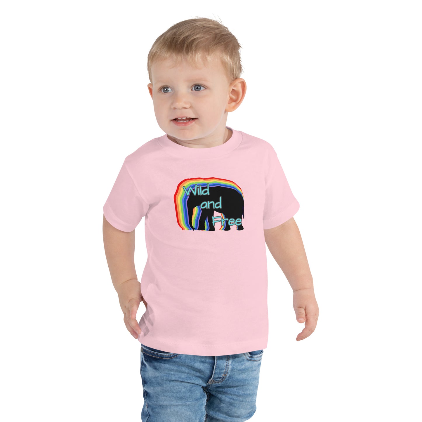 Toddler T-Shirt - Wild and Free with Rainbow Elephant Design