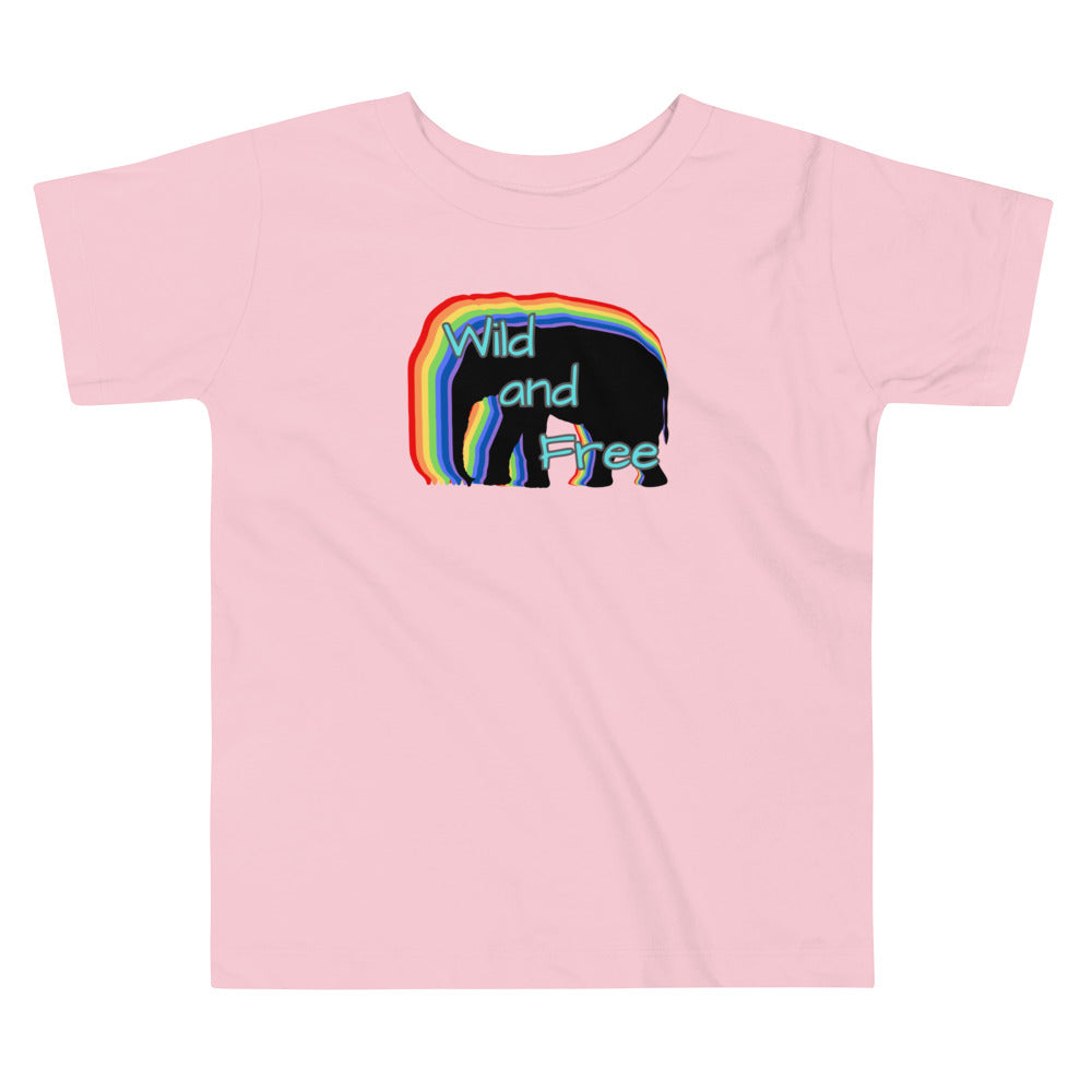 Toddler T-Shirt - Wild and Free with Rainbow Elephant Design