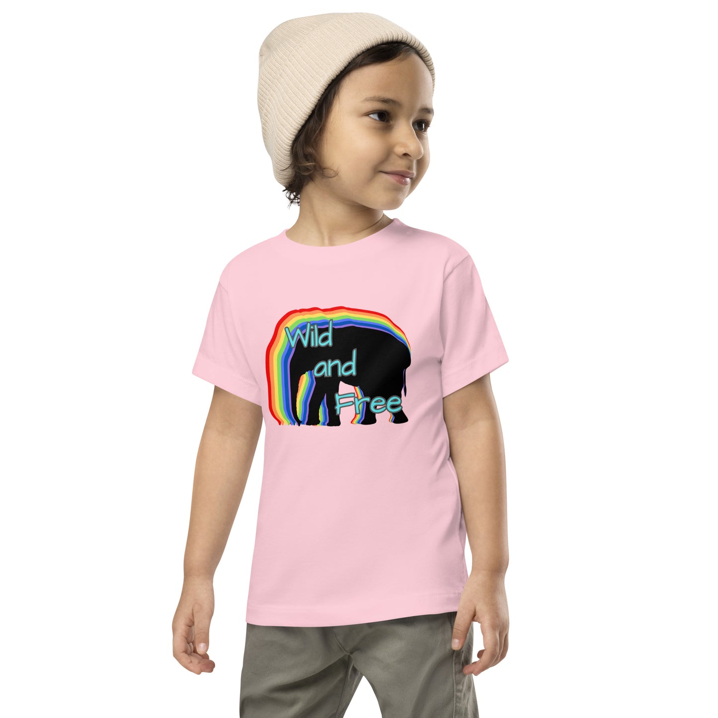 Toddler T-Shirt - Wild and Free with Rainbow Elephant Design