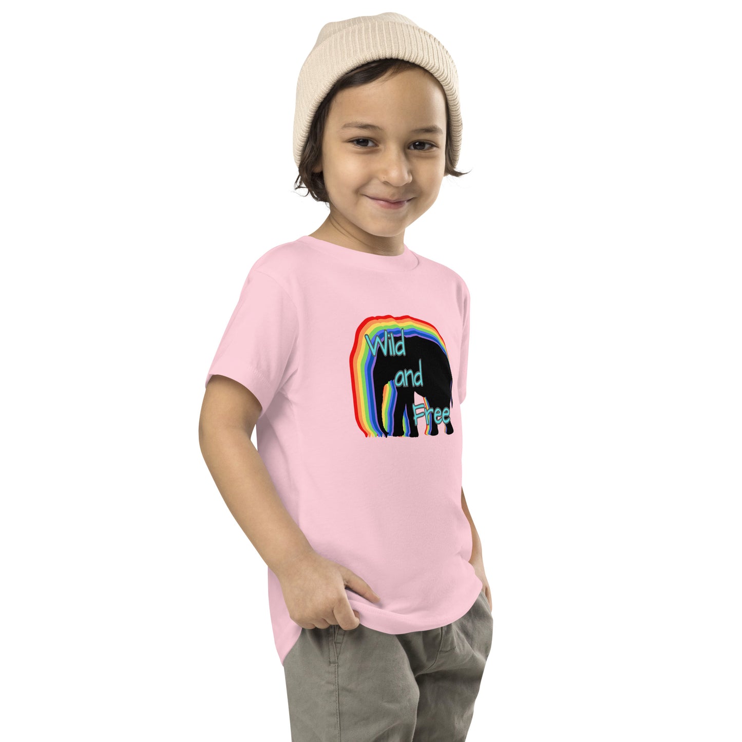 Toddler T-Shirt - Wild and Free with Rainbow Elephant Design