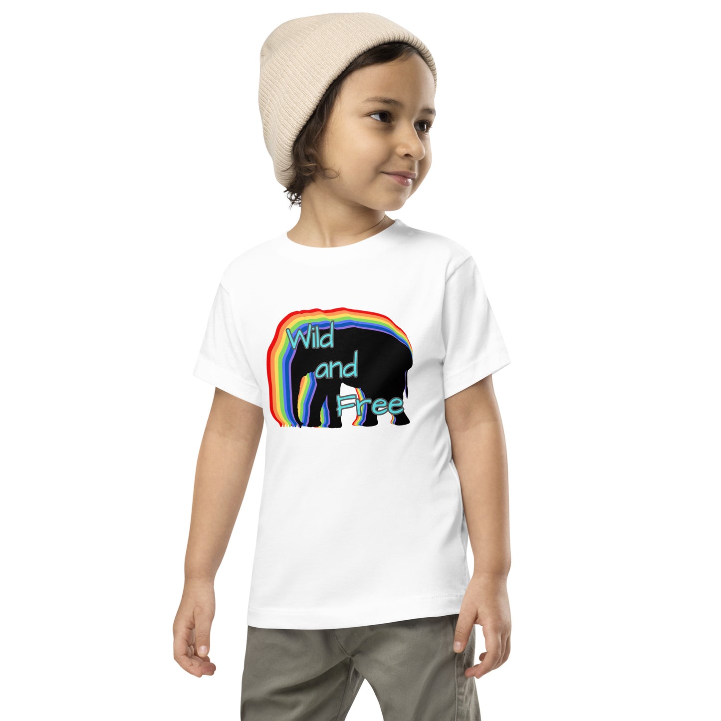 Toddler T-Shirt - Wild and Free with Rainbow Elephant Design