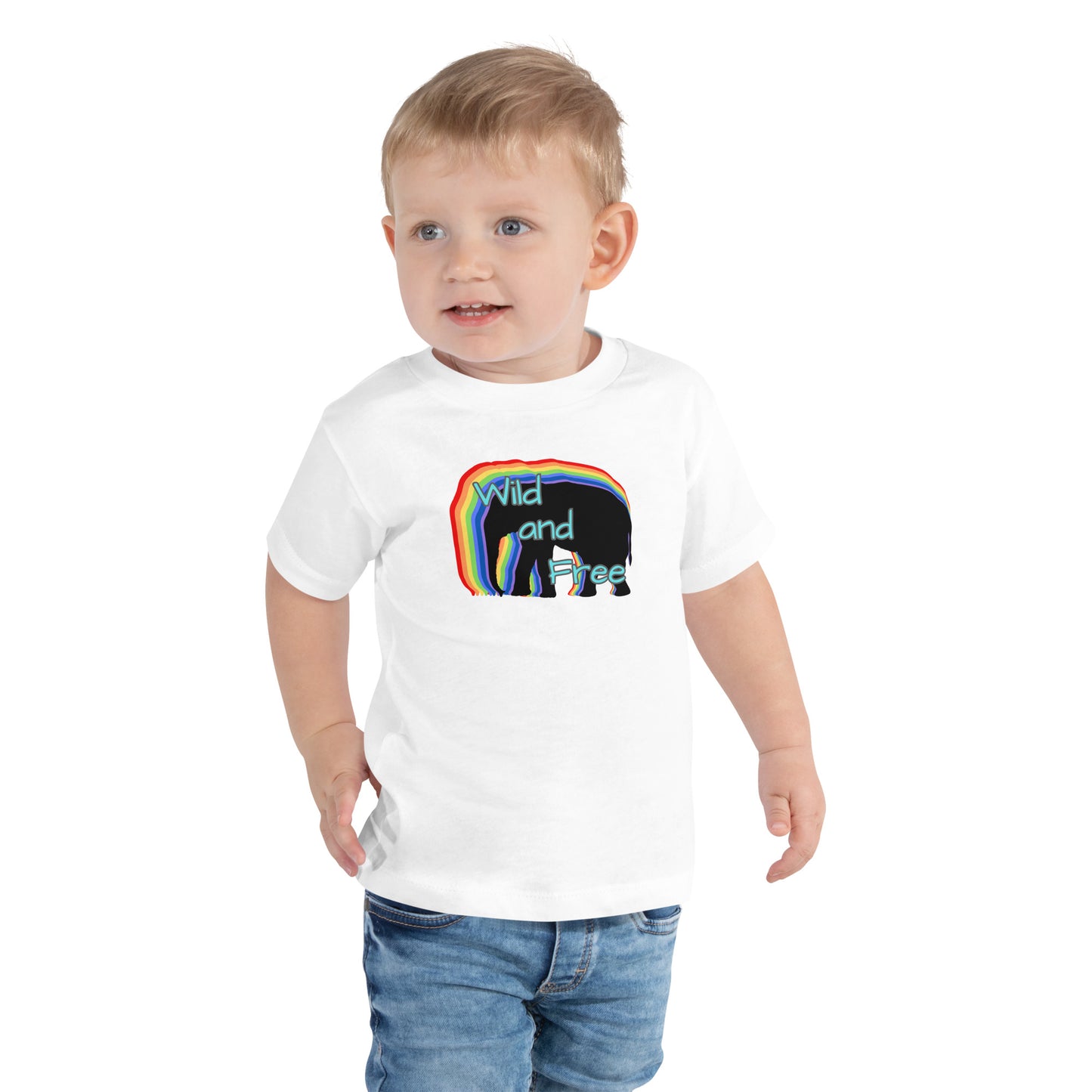 Toddler T-Shirt - Wild and Free with Rainbow Elephant Design