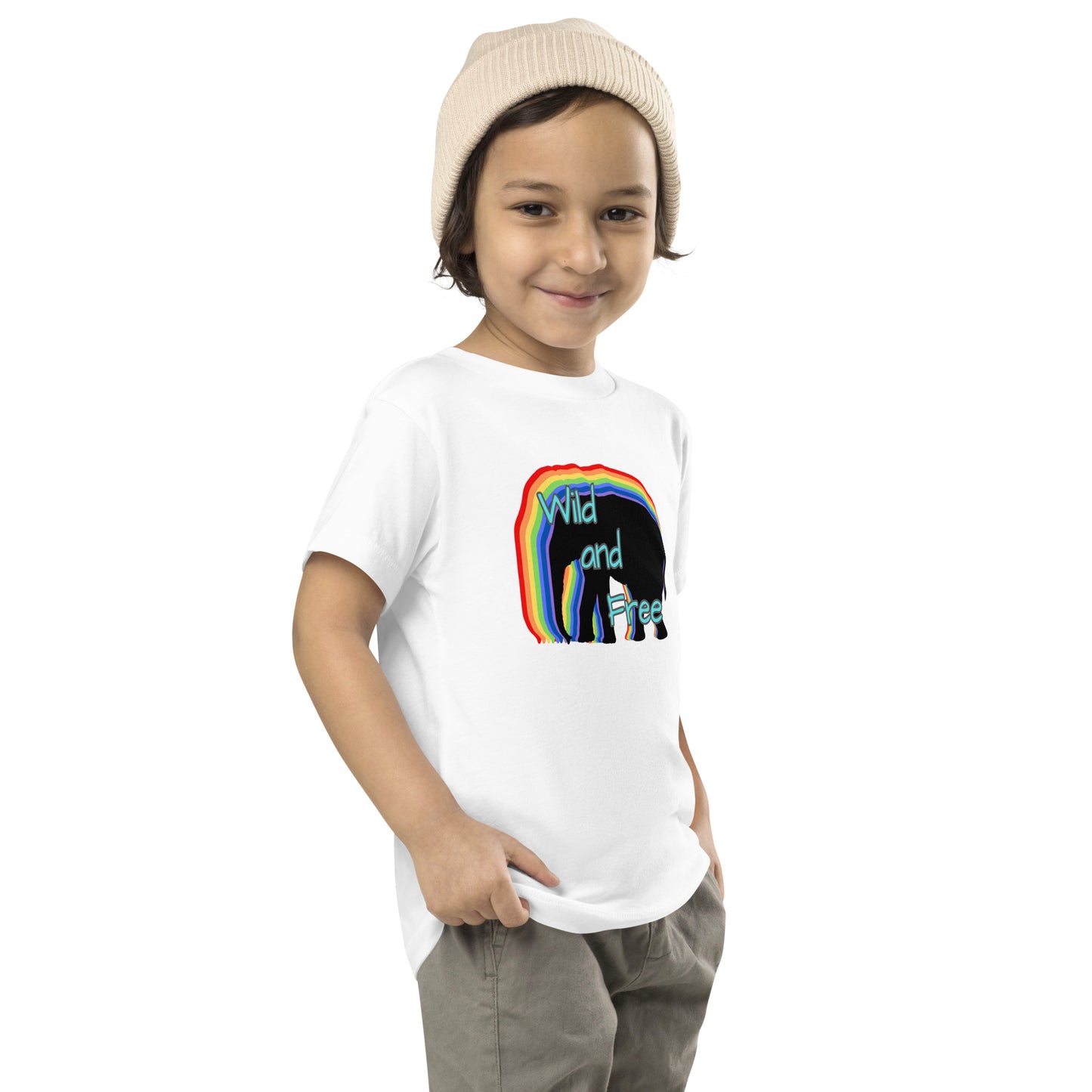 Toddler T-Shirt - Wild and Free with Rainbow Elephant Design