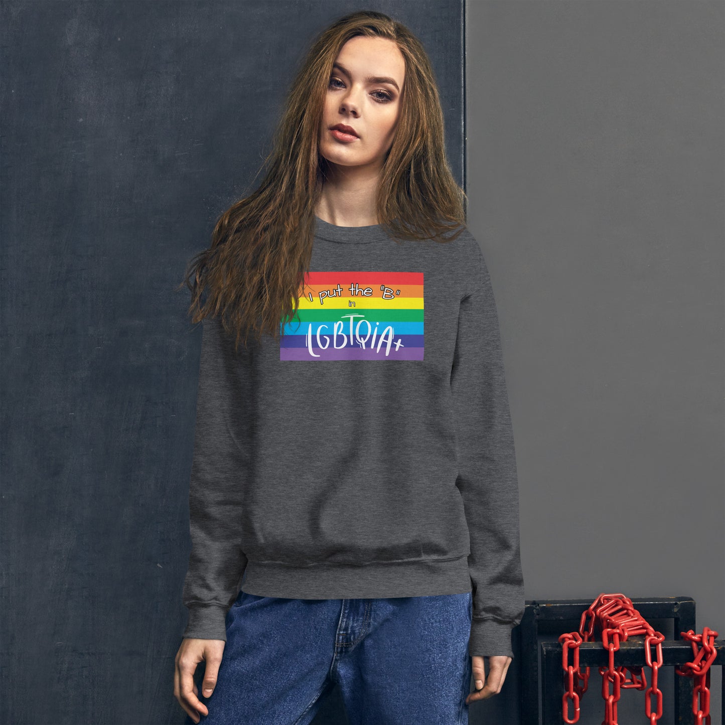 "I Put the B in LGBTQIA+" Crewneck Sweatshirt: Celebrating Bisexuality and Inclusivity