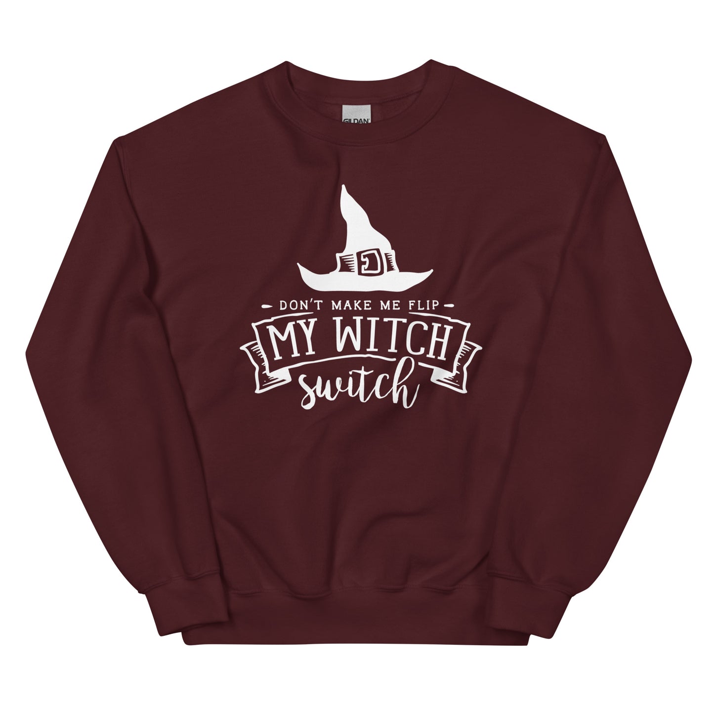 Playful "Don't Make Me Flip My Witch Switch" Unisex Crewneck Sweatshirt: Embrace the Magic of Halloween