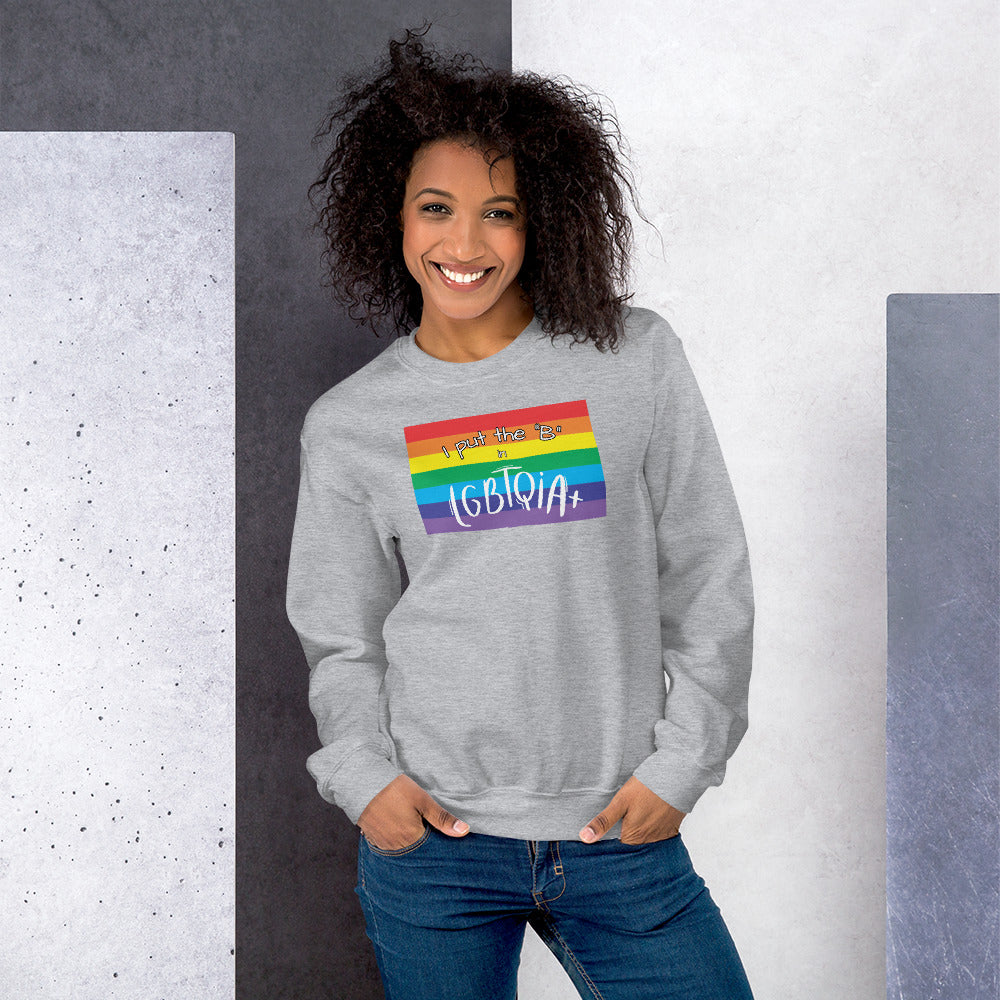 "I Put the B in LGBTQIA+" Crewneck Sweatshirt: Celebrating Bisexuality and Inclusivity