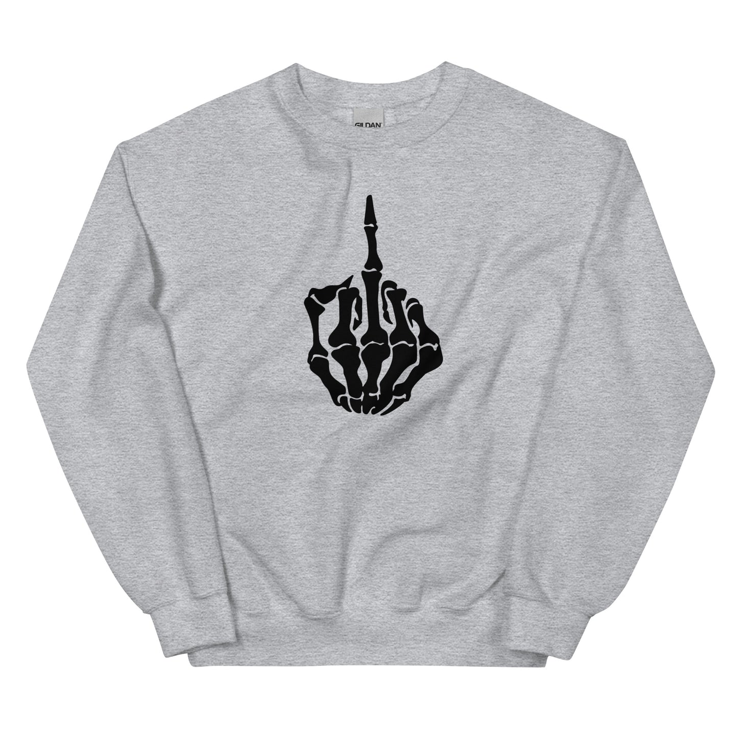 Edgy Skeleton Hand Middle Finger Design Unisex Crewneck Sweatshirt: Make a Bold Statement This Halloween