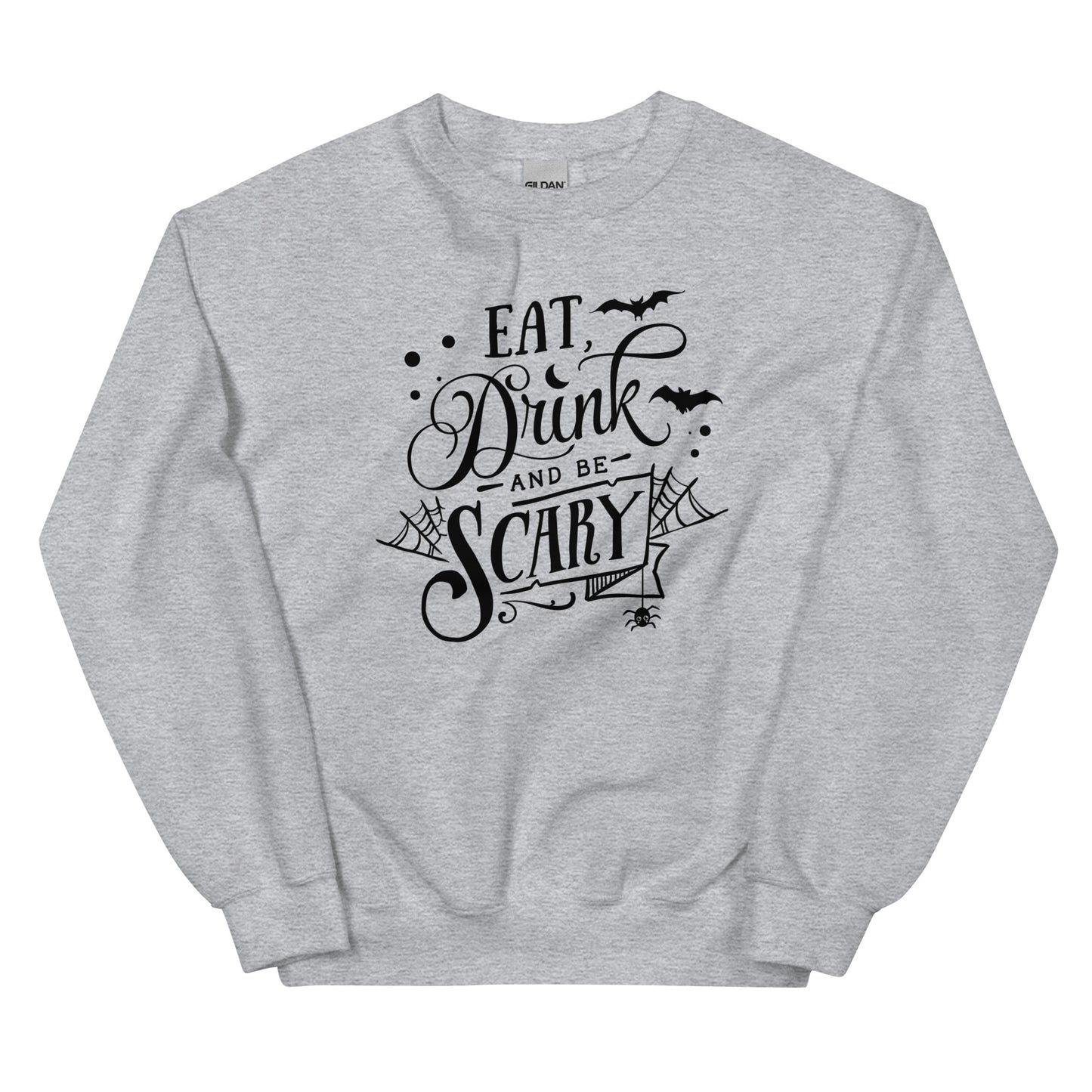 Playful "Eat, Drink, and Be Scary" Unisex Crewneck Sweatshirt: Embrace Halloween Fun with Style