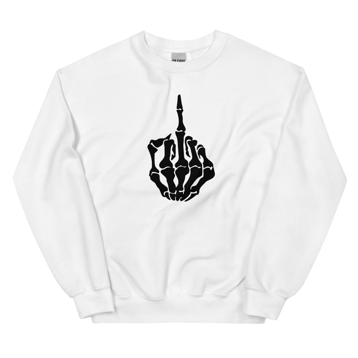 Edgy Skeleton Hand Middle Finger Design Unisex Crewneck Sweatshirt: Make a Bold Statement This Halloween