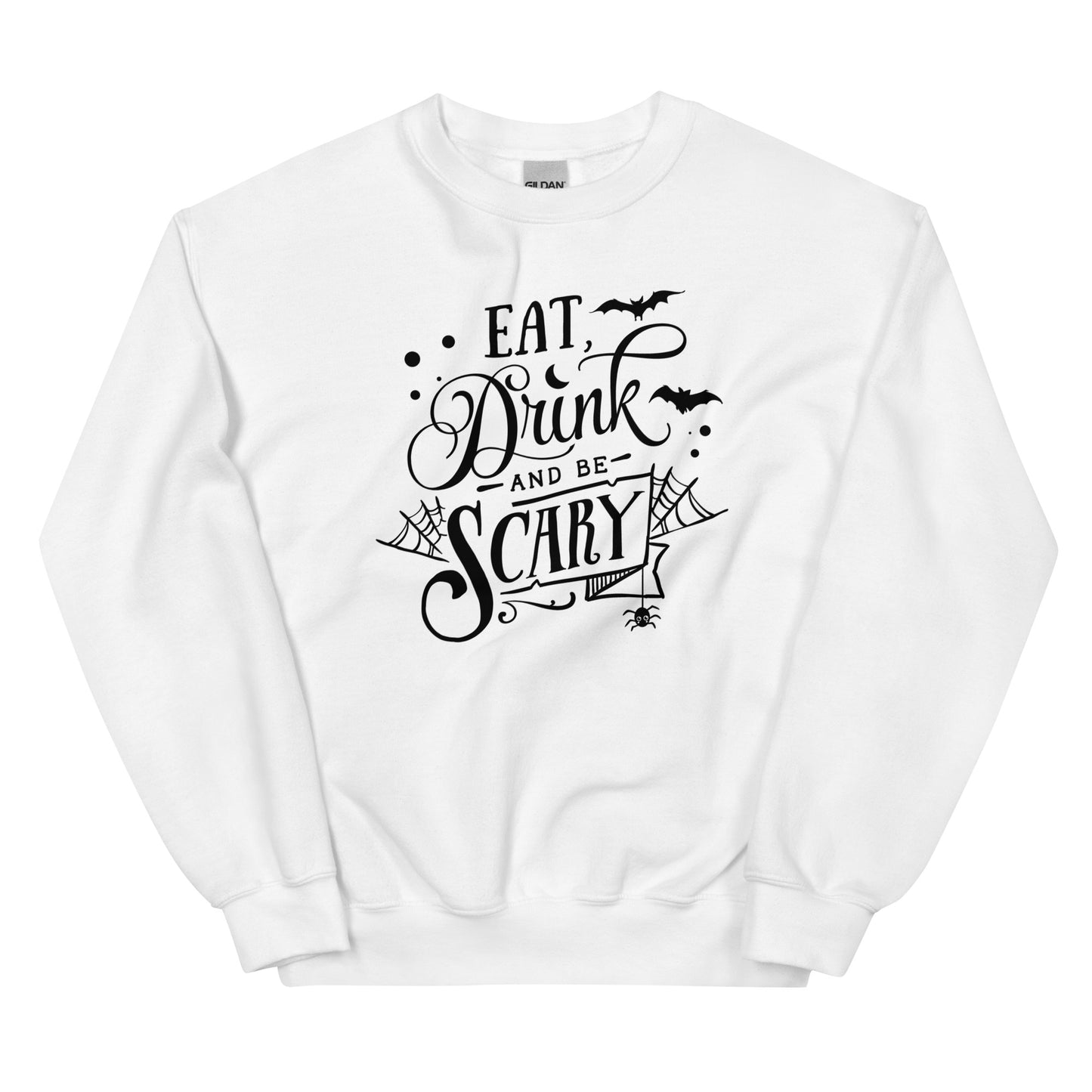 Playful "Eat, Drink, and Be Scary" Unisex Crewneck Sweatshirt: Embrace Halloween Fun with Style