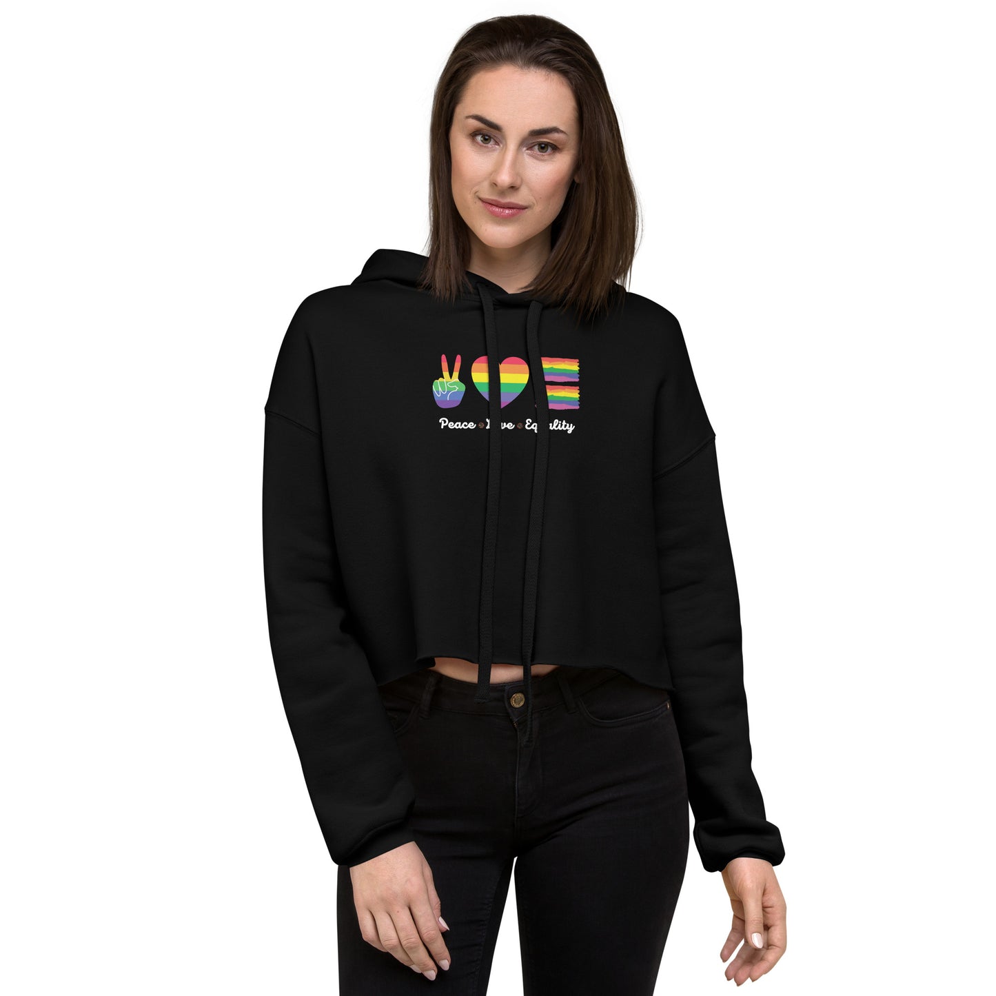 Women's Peace Love and Equality Design Cropped Hoodie: Embrace Unity, Empowerment, and Fashion-forward Style