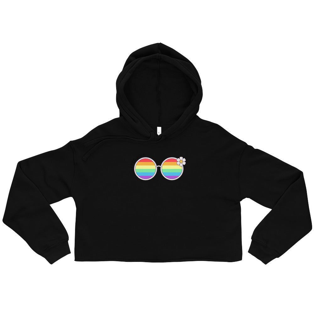 Women's Rainbow Sunglasses Graphic Cropped Hoodie: Embrace Vibrancy and Fun with a Fashionable Twist