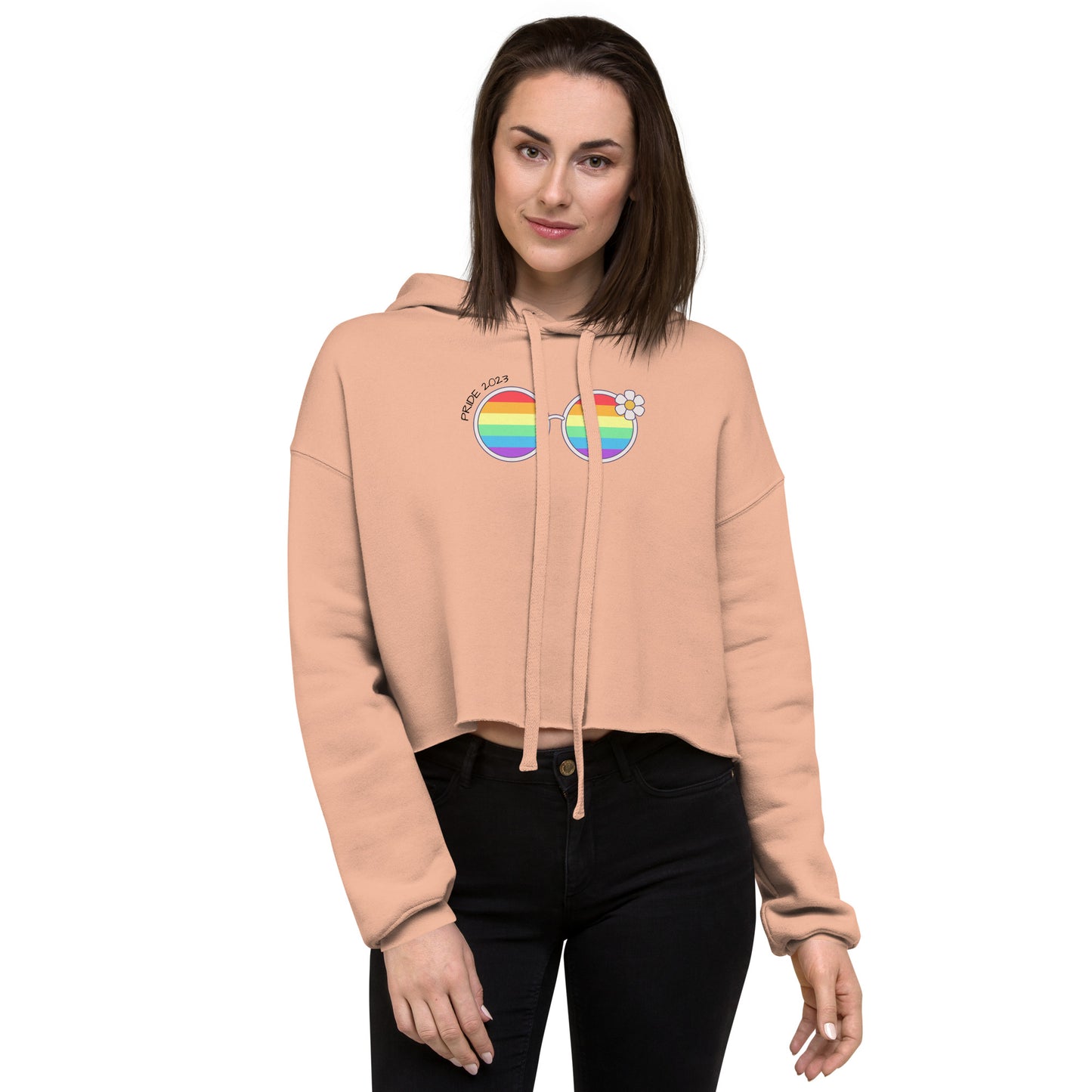 Women's Rainbow Sunglasses Graphic Cropped Hoodie: Embrace Vibrancy and Fun with a Fashionable Twist