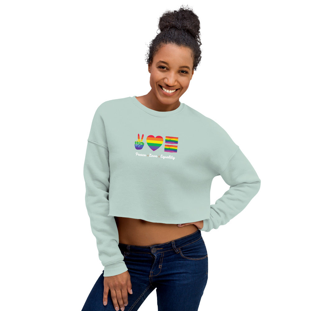 Women's Cropped Sweatshirt - Peace Love Equality: Spread the Message of Harmony and Inclusion