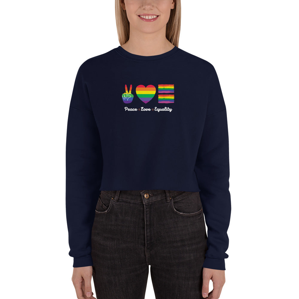 Women's Cropped Sweatshirt - Peace Love Equality: Spread the Message of Harmony and Inclusion