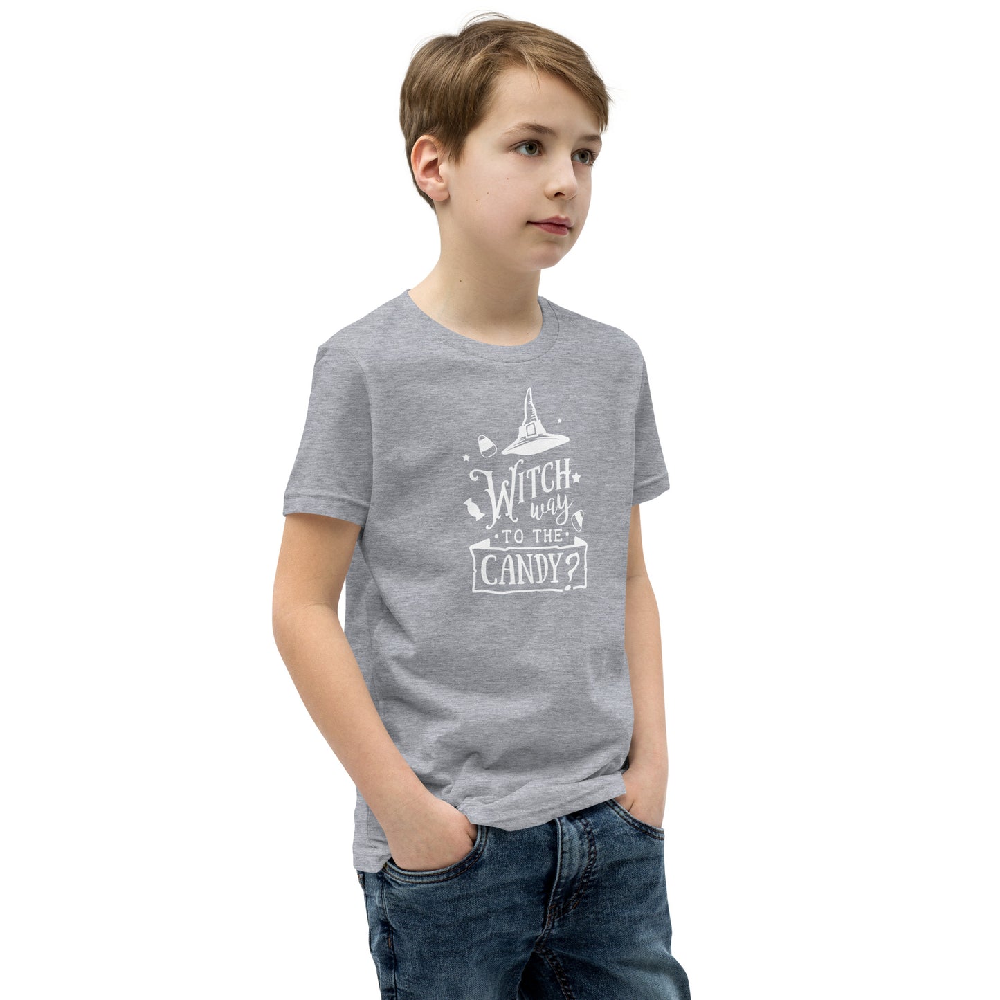 "Witch Way to the Candy" Youth T-Shirt: Enchanting Design for a Magical Halloween Adventure