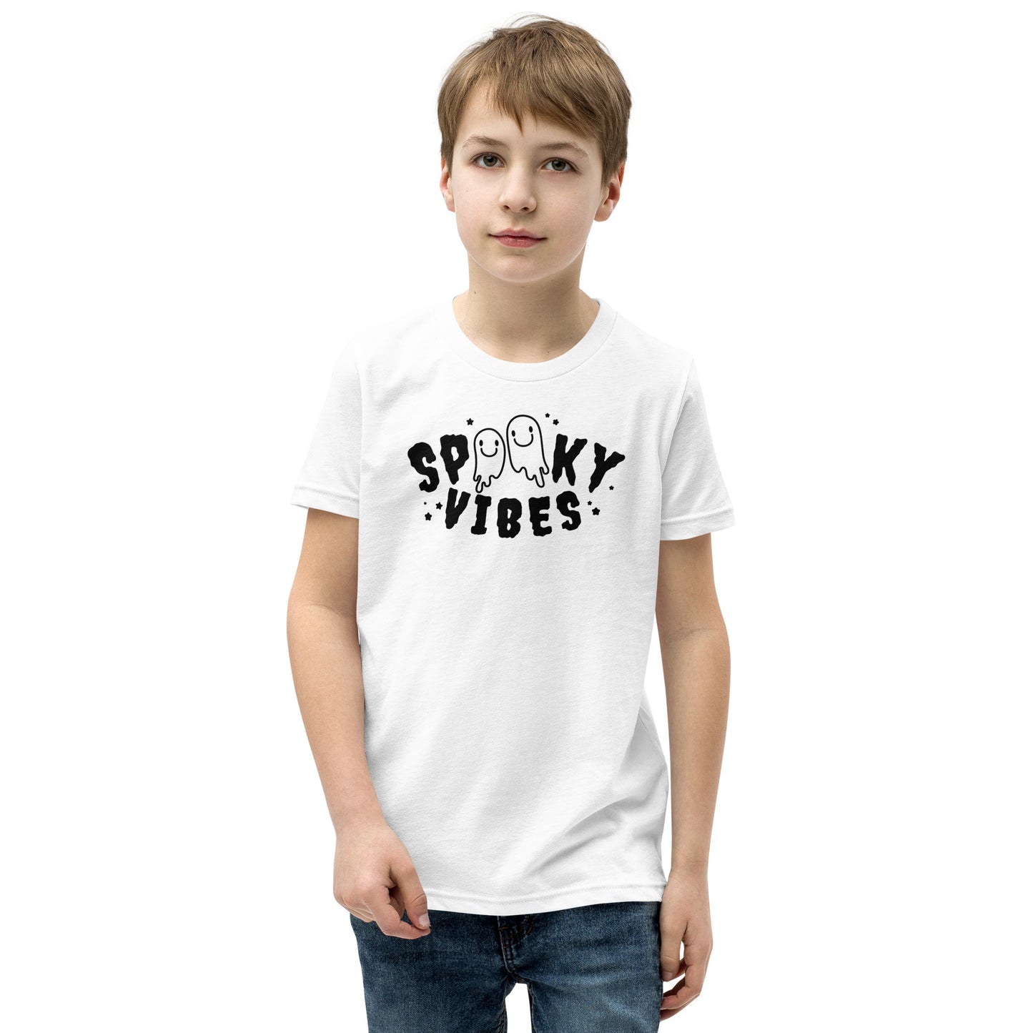 "Spooky Vibes" Youth T-Shirt: Delightfully Eerie Design for Halloween Adventures