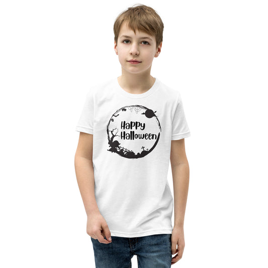 "Happy Halloween" Circular Youth T-Shirt: Embrace the Festive Spirit with a Playful Design