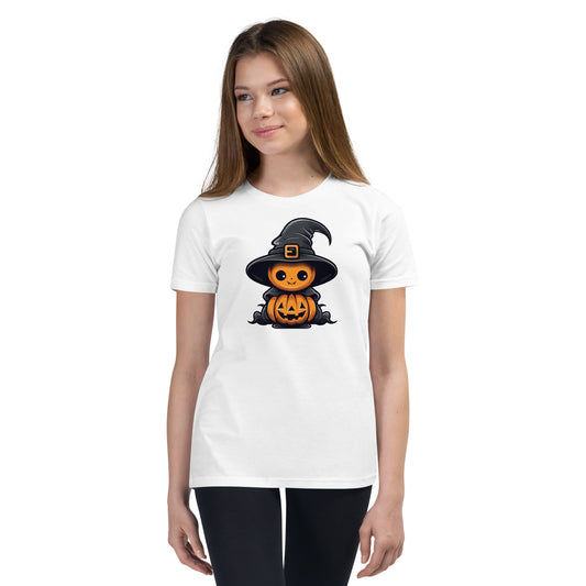 "Witchy Pumpkin" Youth T-Shirt: Adorable Halloween Fun with a Cute Pumpkin in a Witch Hat