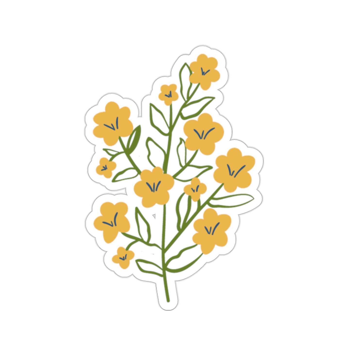 Organic Summer Kiss Cut Sticker (Yellow Flower Design, Multiple Sizes)